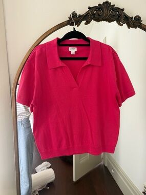 J. Crew Bright Pink Short-Sleeve Polo Sweater